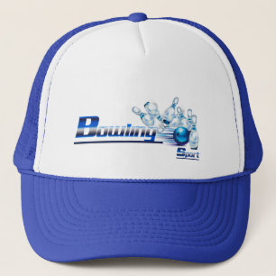 Bowling pins and ball     trucker hat