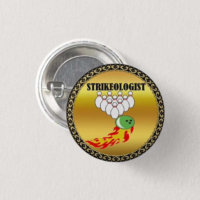 Bowling pins and ball with the word STRIKEOLOGIST (Front & Back)