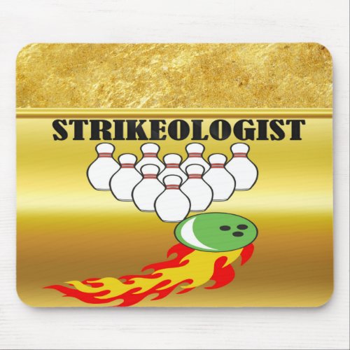 Bowling pins and ball with the word STRIKEOLOGIST Mouse Pad