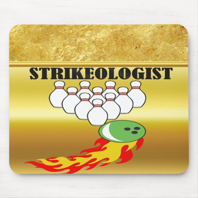 Bowling pins and ball with the word STRIKEOLOGIST Mouse Pad (Front)