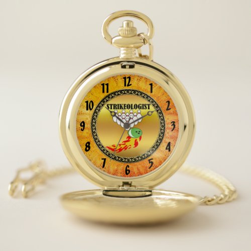 Bowling pins and ball with the word STRIKEOLOGIST Pocket Watch