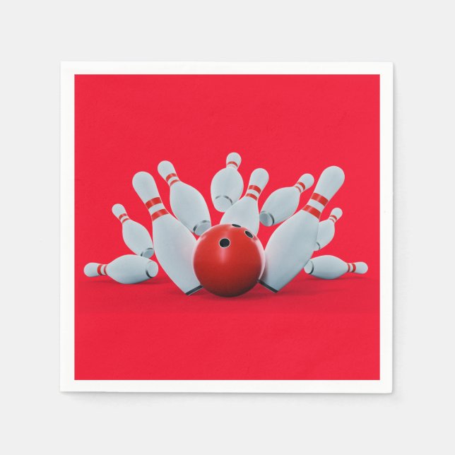 Bowling pins bowling themed birthday party napkins (Front)
