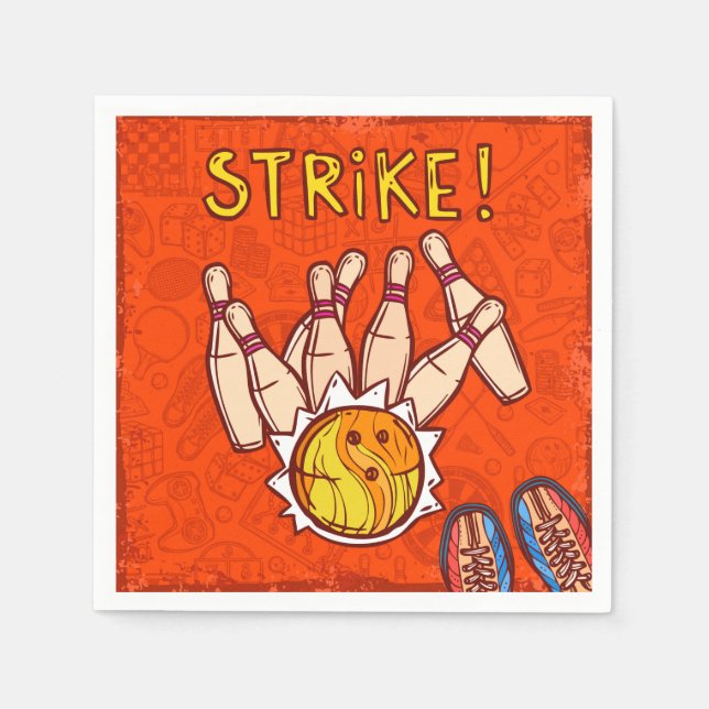 Bowling pins bowling themed birthday party napkins (Front)