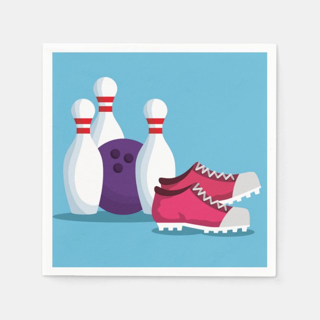 Bowling pins cute bowling themed birthday party napkins (Front)