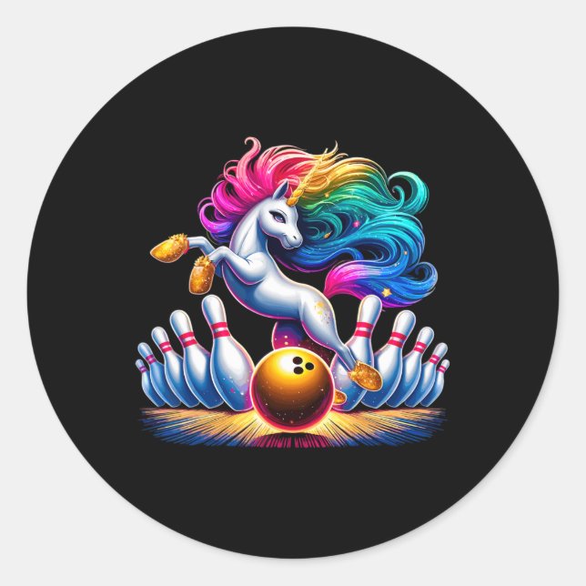 Bowling Pins Funny Unicorn Sport Bowler  Classic Round Sticker (Front)