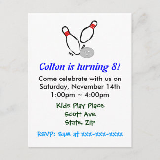 Bowling Pins Kids Birthday Party Invitation