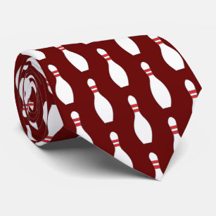 Bowling Pins Pattern Maroon Red Bowler Neck Tie