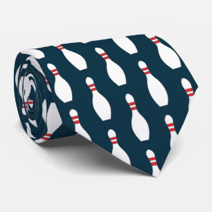 Bowling Pins Pattern Teal Blue background Neck Tie