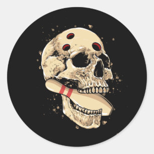 Bowling Pins Retro Skull Skeleton Head Bowler Hall Classic Round Sticker