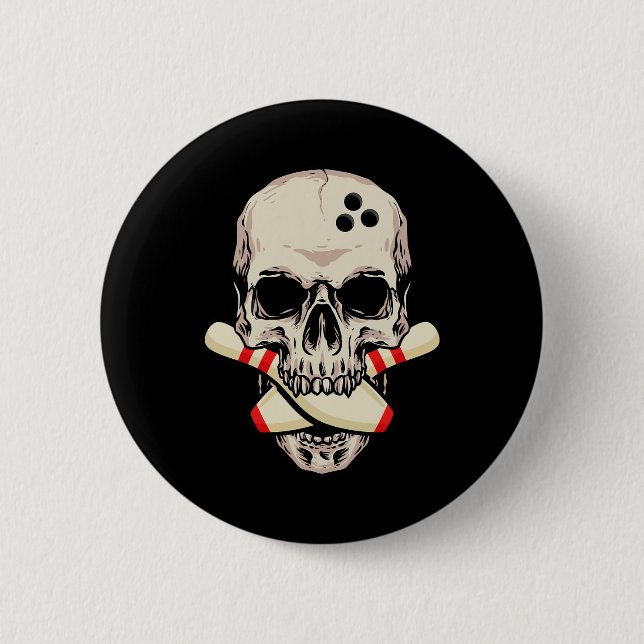 Bowling Pins Retro Skull Skeleton Head Bowling Bal (Front)