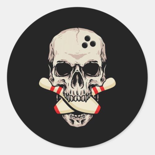 Bowling Pins Retro Skull Skeleton Head Bowling Bal Classic Round Sticker