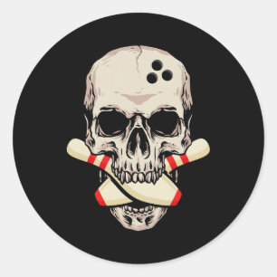 Bowling Pins Retro Skull Skeleton Head Bowling Bal Classic Round Sticker