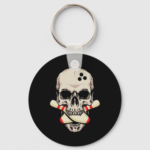 Bowling Pins Retro Skull Skeleton Head Bowling Bal Keychain