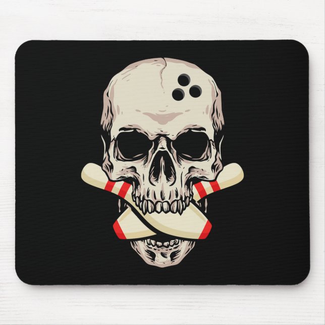 Bowling Pins Retro Skull Skeleton Head Bowling Bal Mouse Pad (Front)