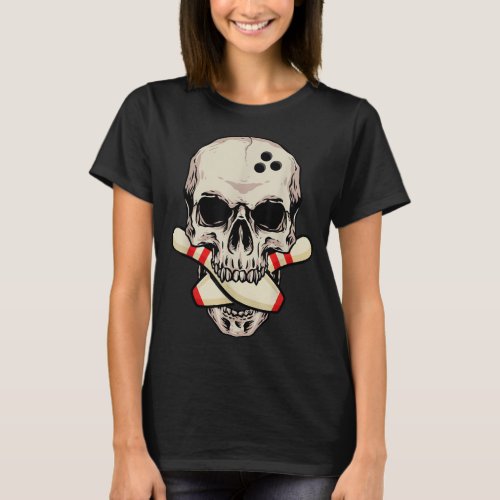 Bowling Pins Retro Skull Skeleton Head Bowling Bal T_Shirt
