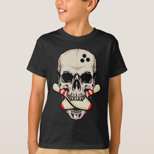 Bowling Pins Retro Skull Skeleton Head Bowling Bal T_Shirt