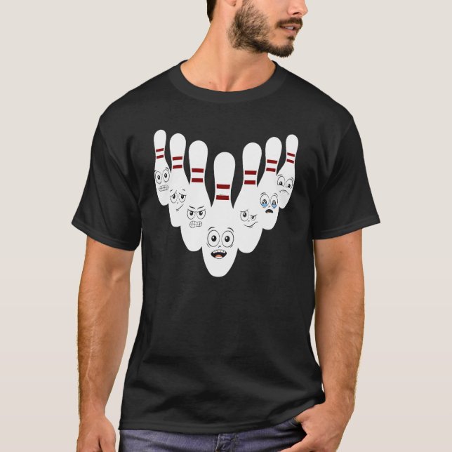 Bowling Pins With Hilarious Expressions Bowling T-Shirt (Front)