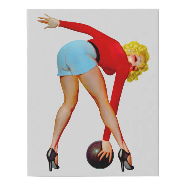 BOWLING PINUP GIRL FAUX CANVAS ART PRINT | Zazzle