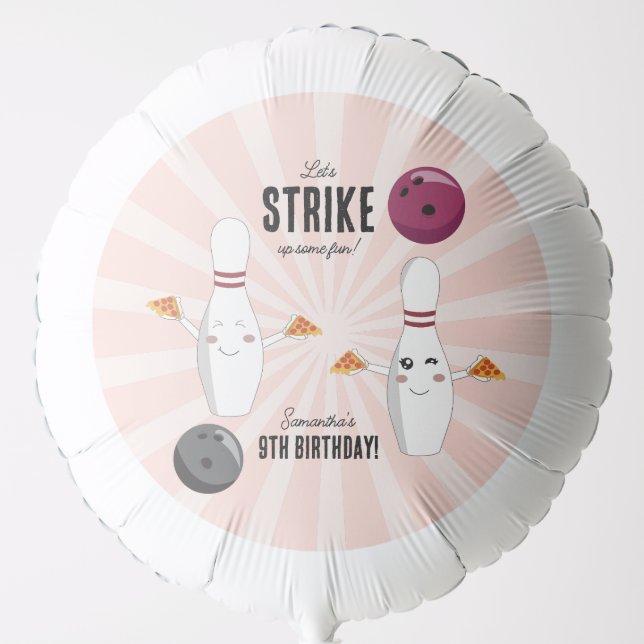 Bowling Pizza Strike Up Some Fun Kids Birthday  Balloon (Front)