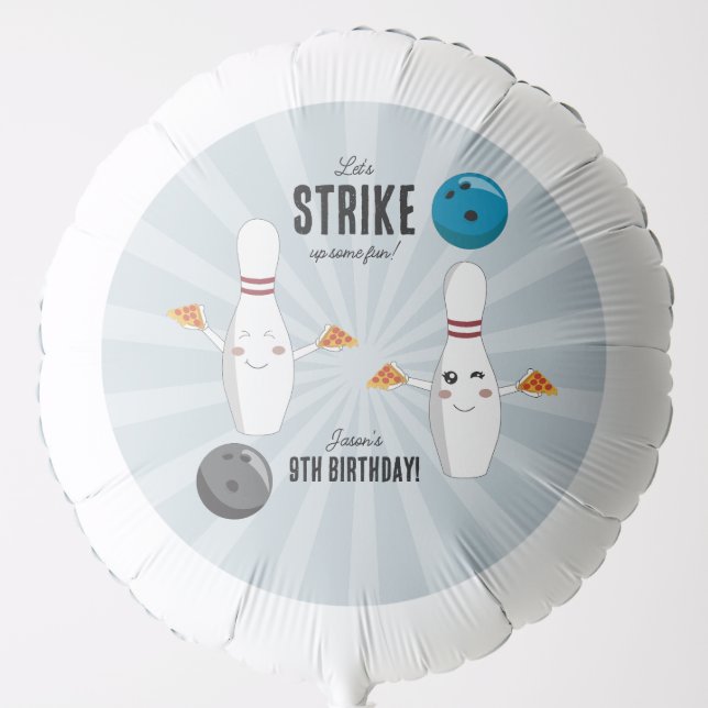 Bowling Pizza Strike Up Some Fun Kids Birthday  Balloon (Front)