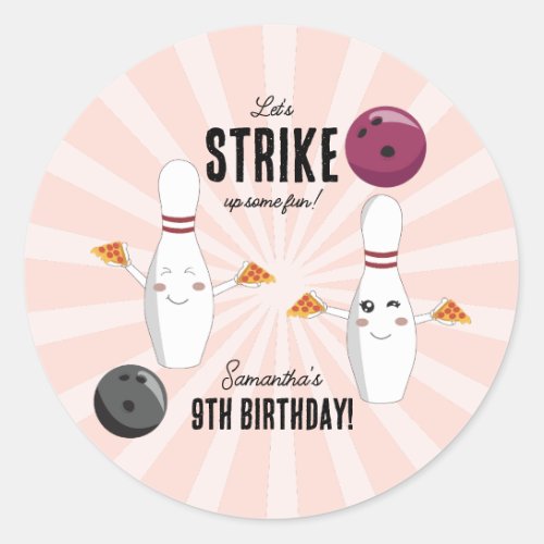 Bowling Pizza Strike Up Some Fun Kids Birthday  Classic Round Sticker