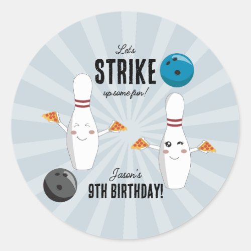 Bowling Pizza Strike Up Some Fun Kids Birthday  Classic Round Sticker