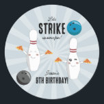 Bowling Pizza Strike Up Some Fun Kids Birthday  Classic Round Sticker<br><div class="desc">A cute "Let's Strike Up Some Fun" bowling and pizza birthday party theme. A custom kids bowling birthday design perfect for a bowling and pizza birthday party theme. Customize this "Let's Strike Up Some Fun" birthday design with your own text and make it your own! Ideal for kids birthday's!</div>