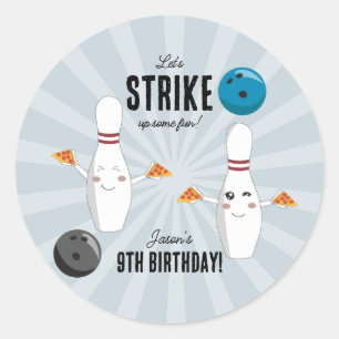 Bowling Pizza Strike Up Some Fun Kids Birthday Classic Round Sticker