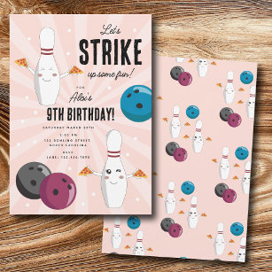 Bowling Pizza Strike Up Some Fun Kids Birthday  Invitation