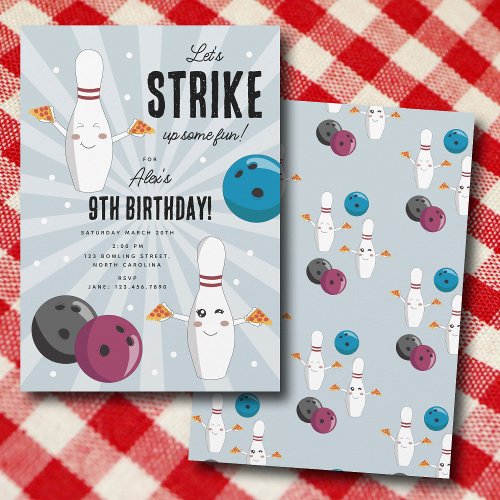Bowling Pizza Strike Up Some Fun Kids Birthday  Invitation