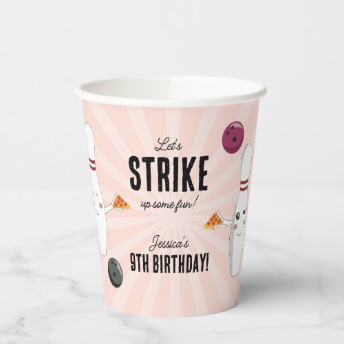 Bowling Pizza Strike Up Some Fun Kids Birthday  Paper Cups