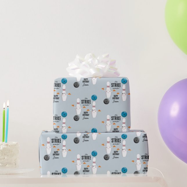 Bowling Pizza Strike Up Some Fun Kids Birthday  Wrapping Paper (Party Gifts)