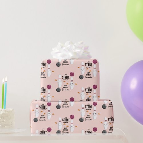 Bowling Pizza Strike Up Some Fun Kids Birthday  Wrapping Paper