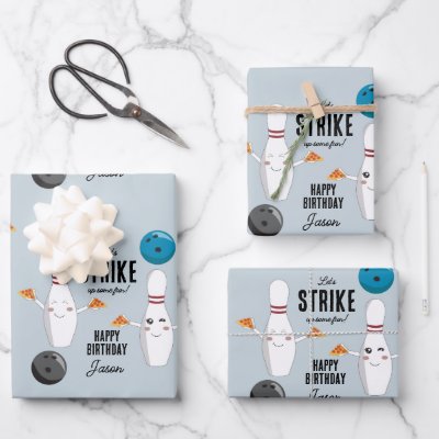 Bowling Pizza Strike Up Some Fun Kids Birthday  Wrapping Paper Sheets