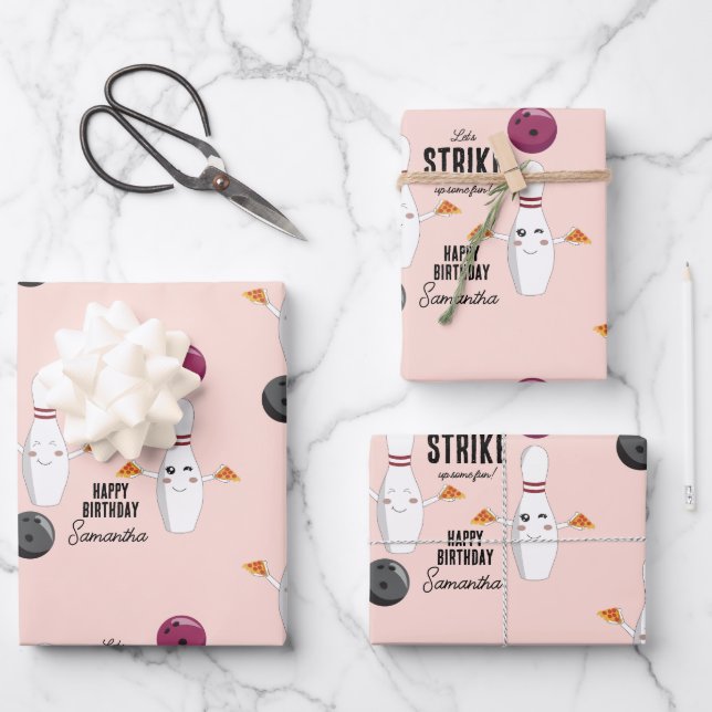 Bowling Pizza Strike Up Some Fun Kids Birthday  Wrapping Paper Sheets (Front)