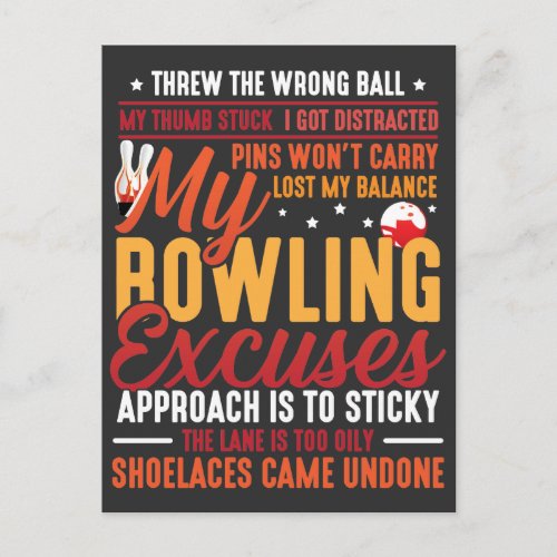 Bowling Player Exuses Funny Bowler Sport Postcard