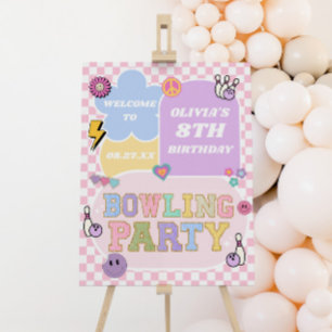 Bowling Preppy Patch Birthday Party Welcome Sign