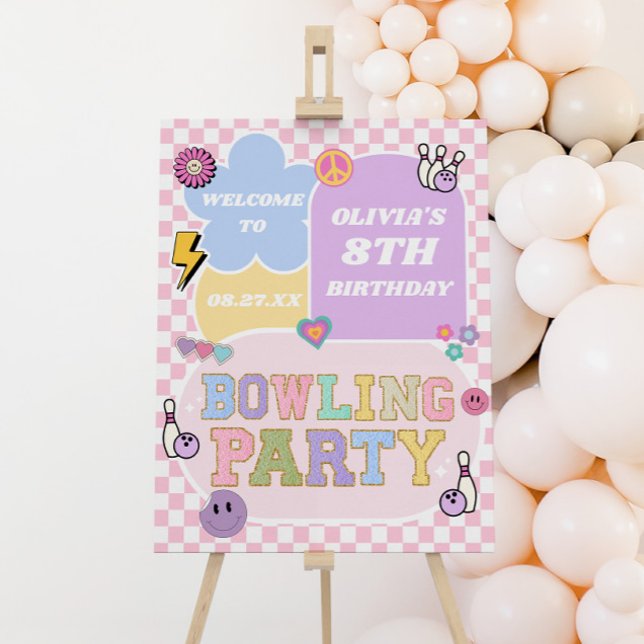 Bowling Preppy Patch Birthday Party Welcome Sign (Creator Uploaded)