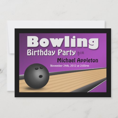Bowling _ Purple Birthday Party Invitations