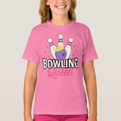 Bowling Queen Cute Birthday Bowler Team Girls Kids T_Shirt