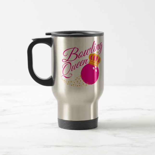 Bowling Queen design Funny Gift For Girls Bowlers Travel Mug (Left)