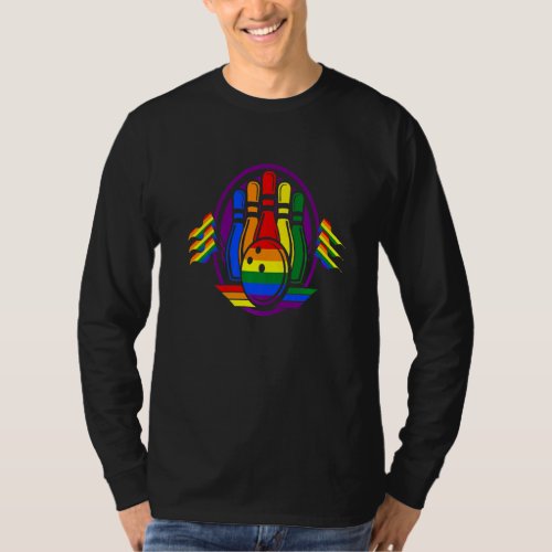Bowling Rainbow Flag Lgbt Q Cool Gay Pride Ally Eq T_Shirt
