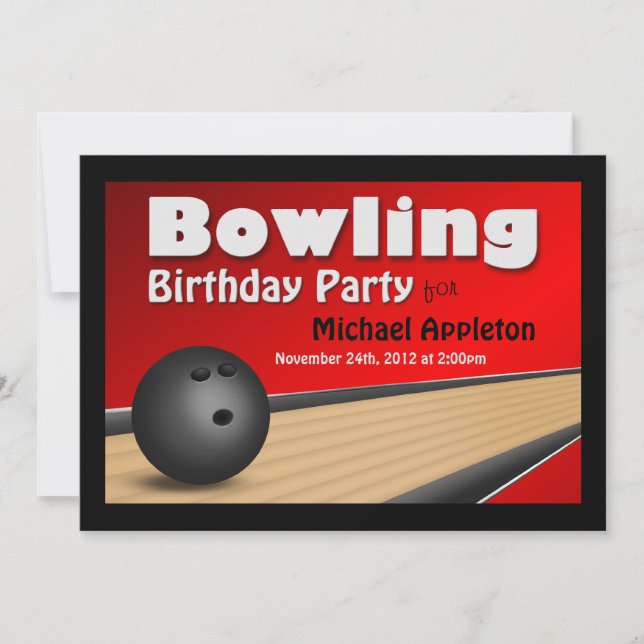 Bowling - Red Birthday Party Invitations (Front)