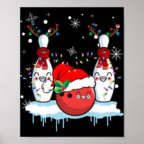 Bowling Reindeer Santa Hat Christmas Bowling Lover Poster