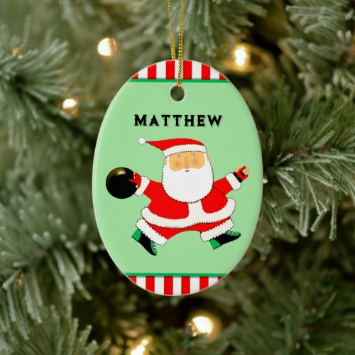 Bowling Santa Claus Ceramic Ornament