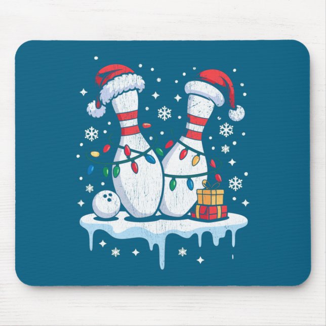 Bowling Santa Hat Funny Christmas Long Sleeve  Mouse Pad (Front)