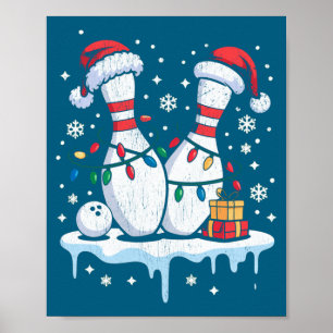 Bowling Santa Hat Funny Christmas Long Sleeve  Poster