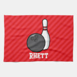 Bowling; Scarlet Red Stripes Towel at Zazzle