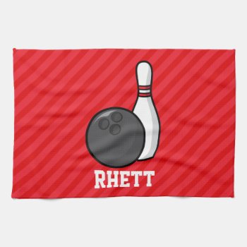 Bowling; Scarlet Red Stripes Towel by Birthday_Party_House at Zazzle