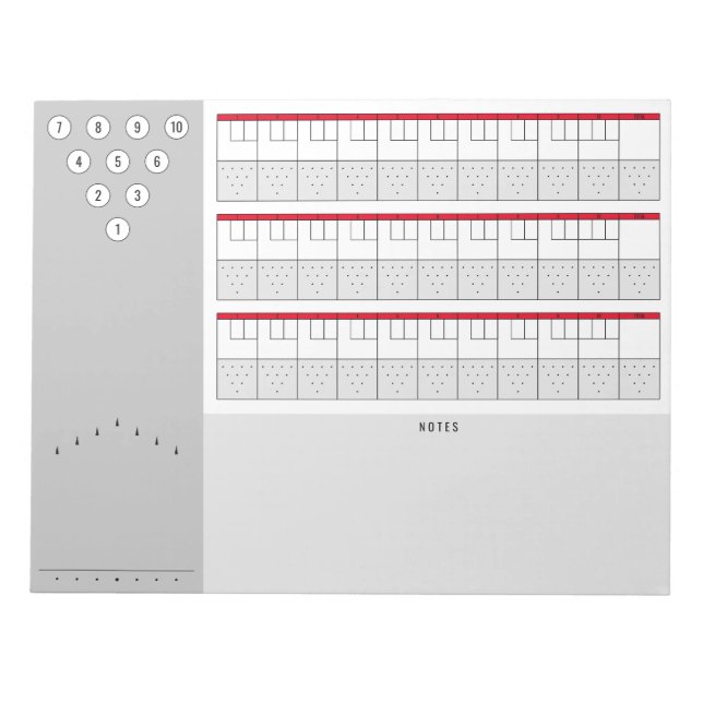 Bowling Score Sheet Diagrams & Notes | Red & Gray (Front)